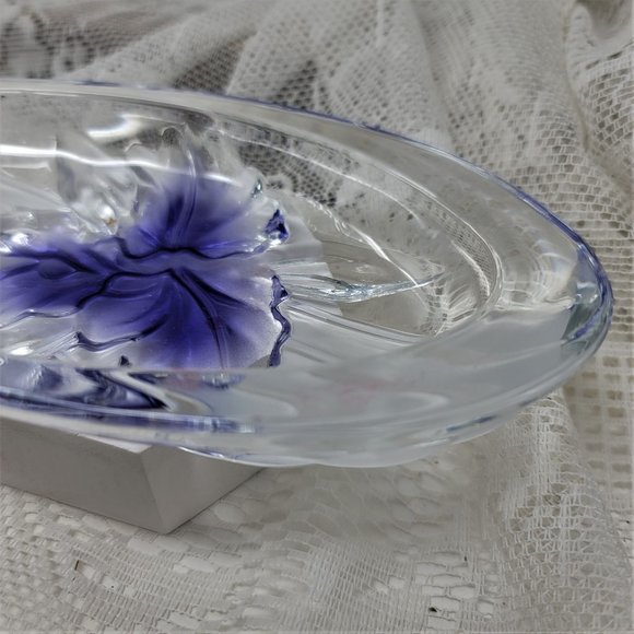 Glass Trinket Bowl w/ Blue Flower - Picture 4 of 9